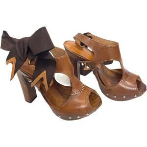 GEORGINA GOODMAN Brown Leather Clog Heels